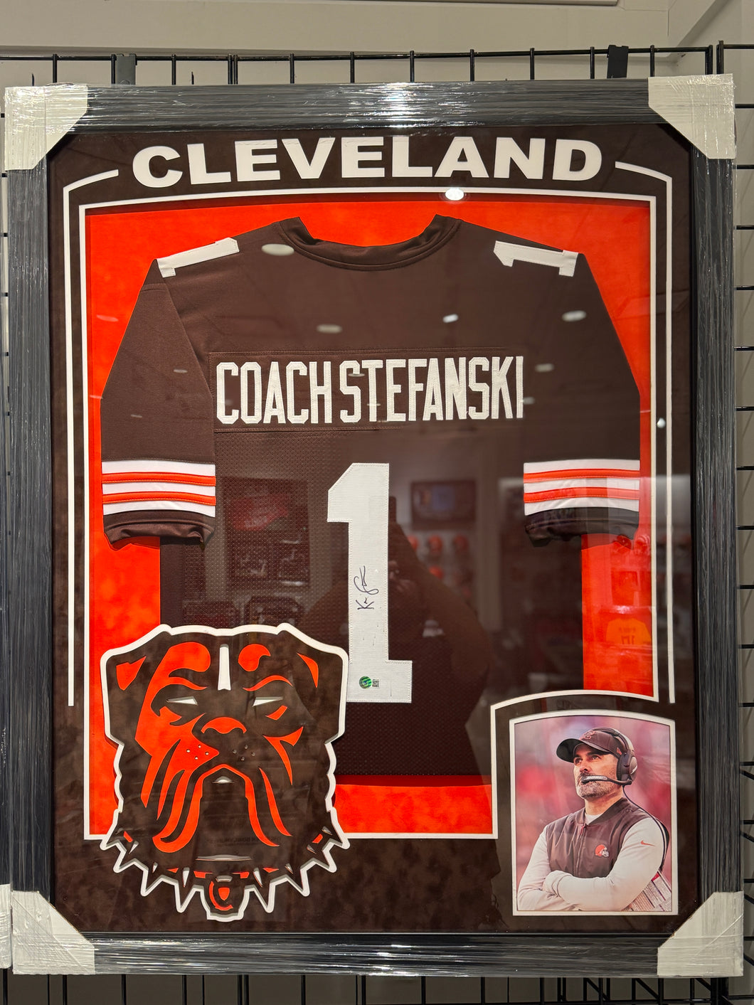 Cleveland Browns Kevin Stefanski Hand Signed Autographed Jersey Custom Framed BAS COA