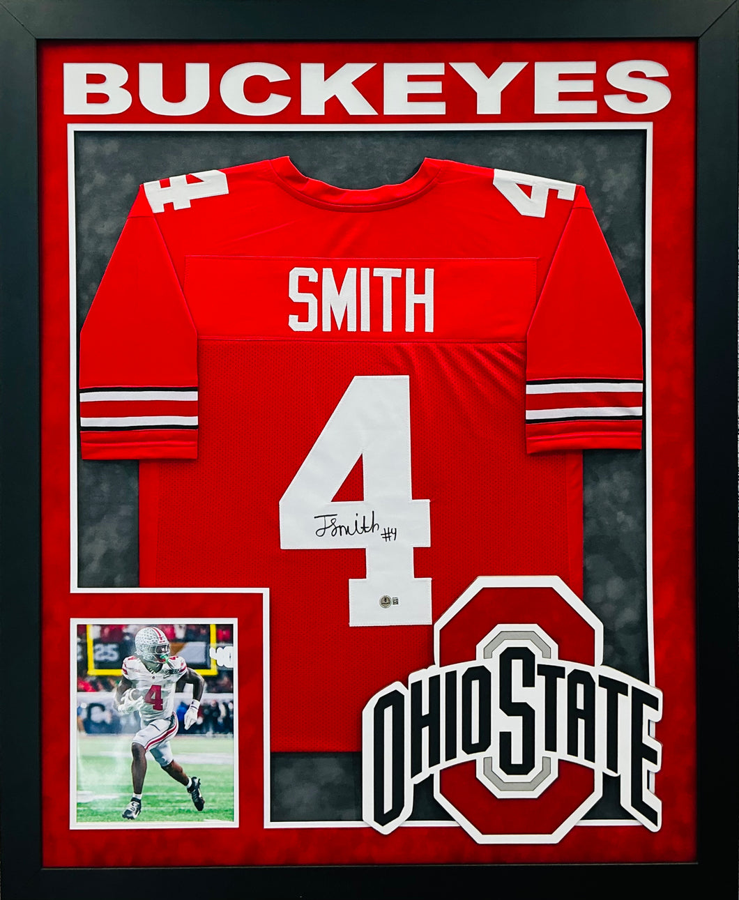 Jeremiah Smith Signed Autographed Ohio State Buckeyes Custom Red Jersey Custom Framed Beckett COA