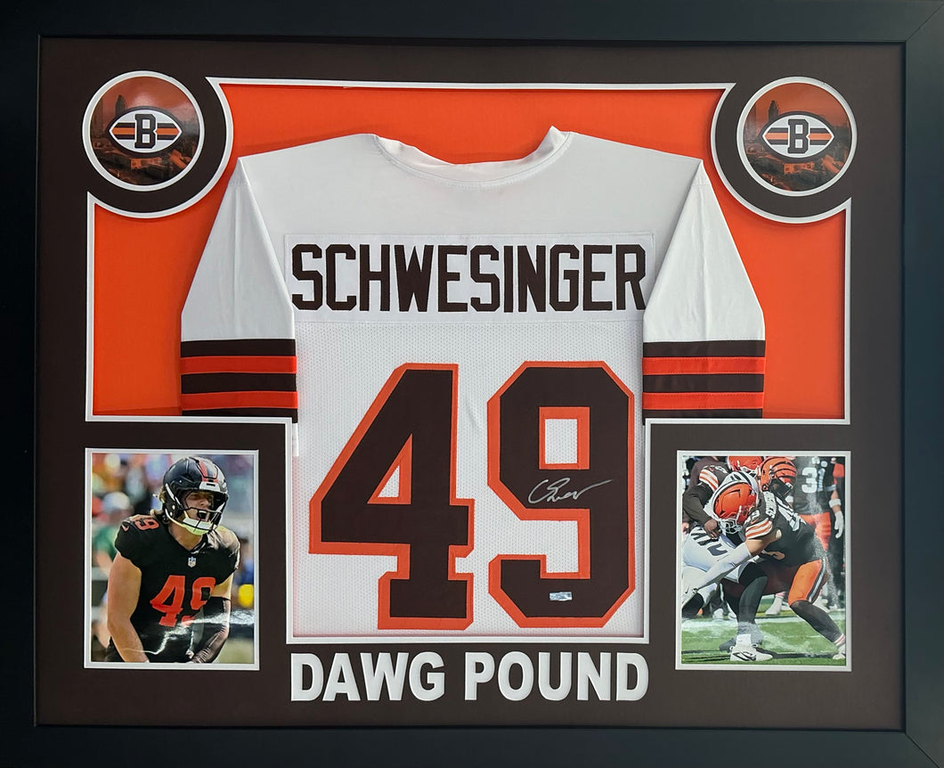 Carson Schwesinger Signed Autographed Custom Brown Jersey Custom Framed Prime Time Witness COA