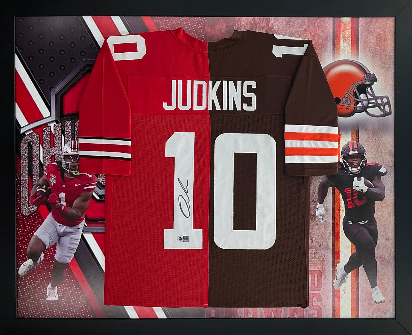 Quinshon Judkins Signed Autographed Split Custom Jersey Browns / Buckeyes Custom Framed Swau COA