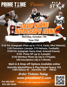 David Njoku Pre-Sale ticket for autograph signing on Flat Item, Photo up to 11x14, Card, or Mini Helmet