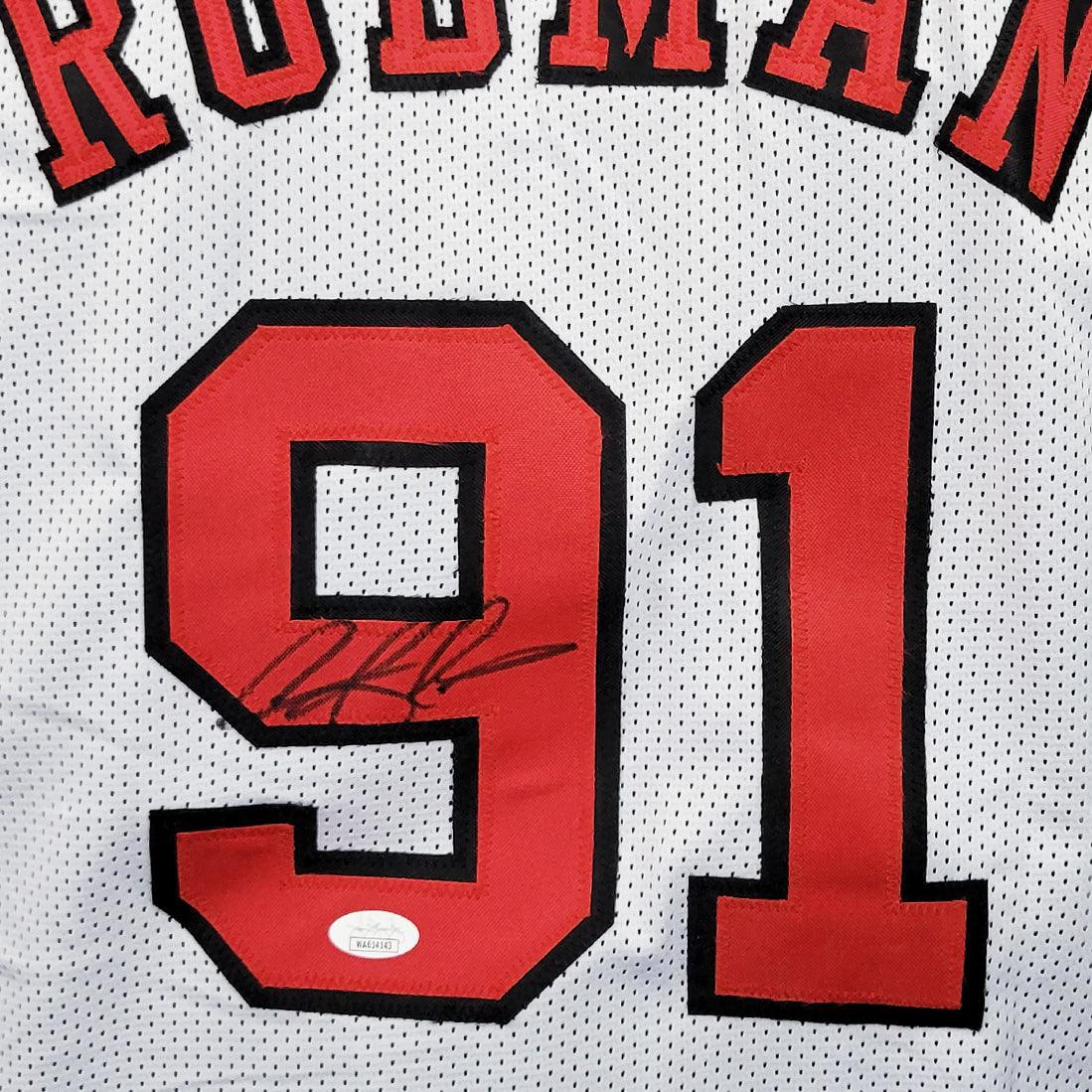 Chicago Bulls Dennis Rodman Hand Signed Autographed Custom White Jersey JSA COA