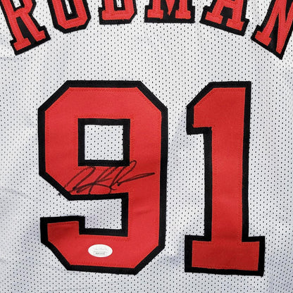 Chicago Bulls Dennis Rodman Hand Signed Autographed Custom White Jersey JSA COA