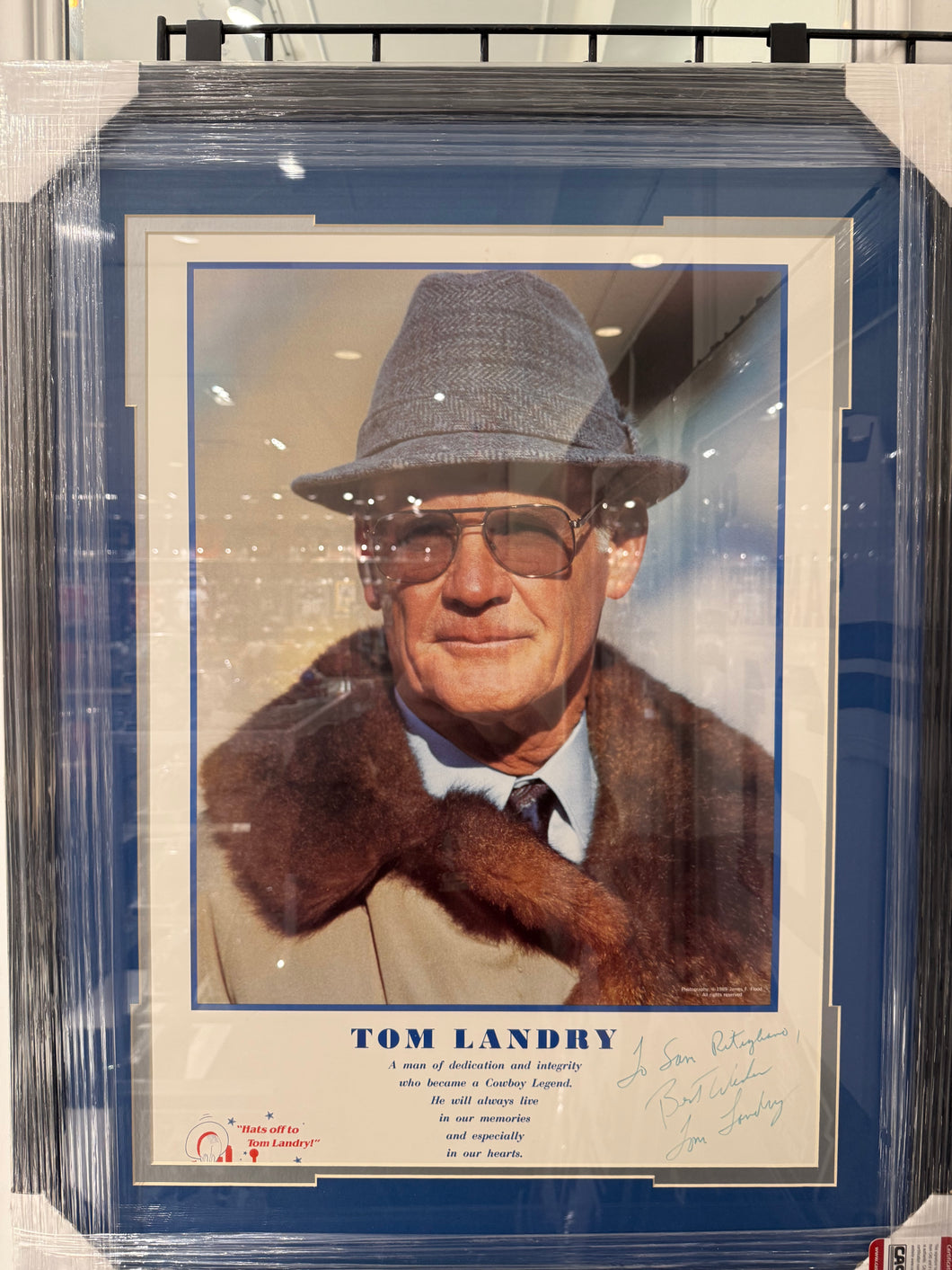 Tom Landry Signed Autographed 16x20 Photo Custom Framed JSA COA