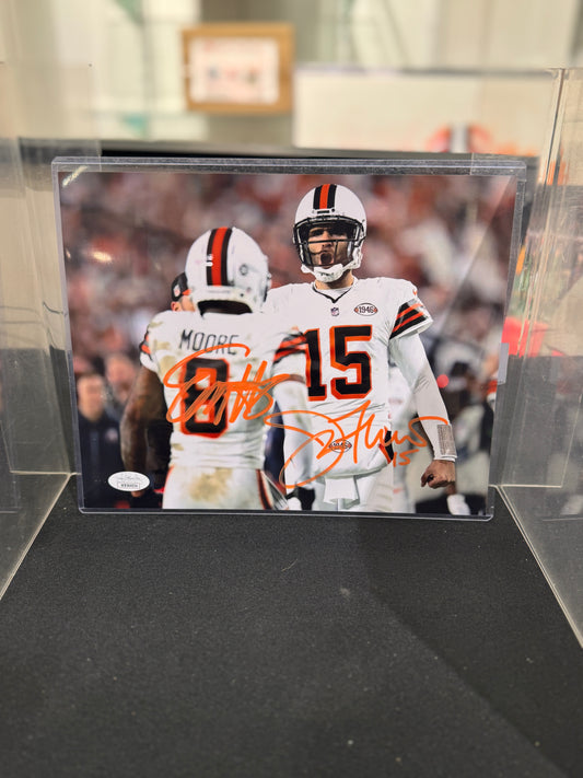 Cleveland Browns Joe Flacco / Elijah Moore Hand Signed Autographed 8x10 photo JSA COA