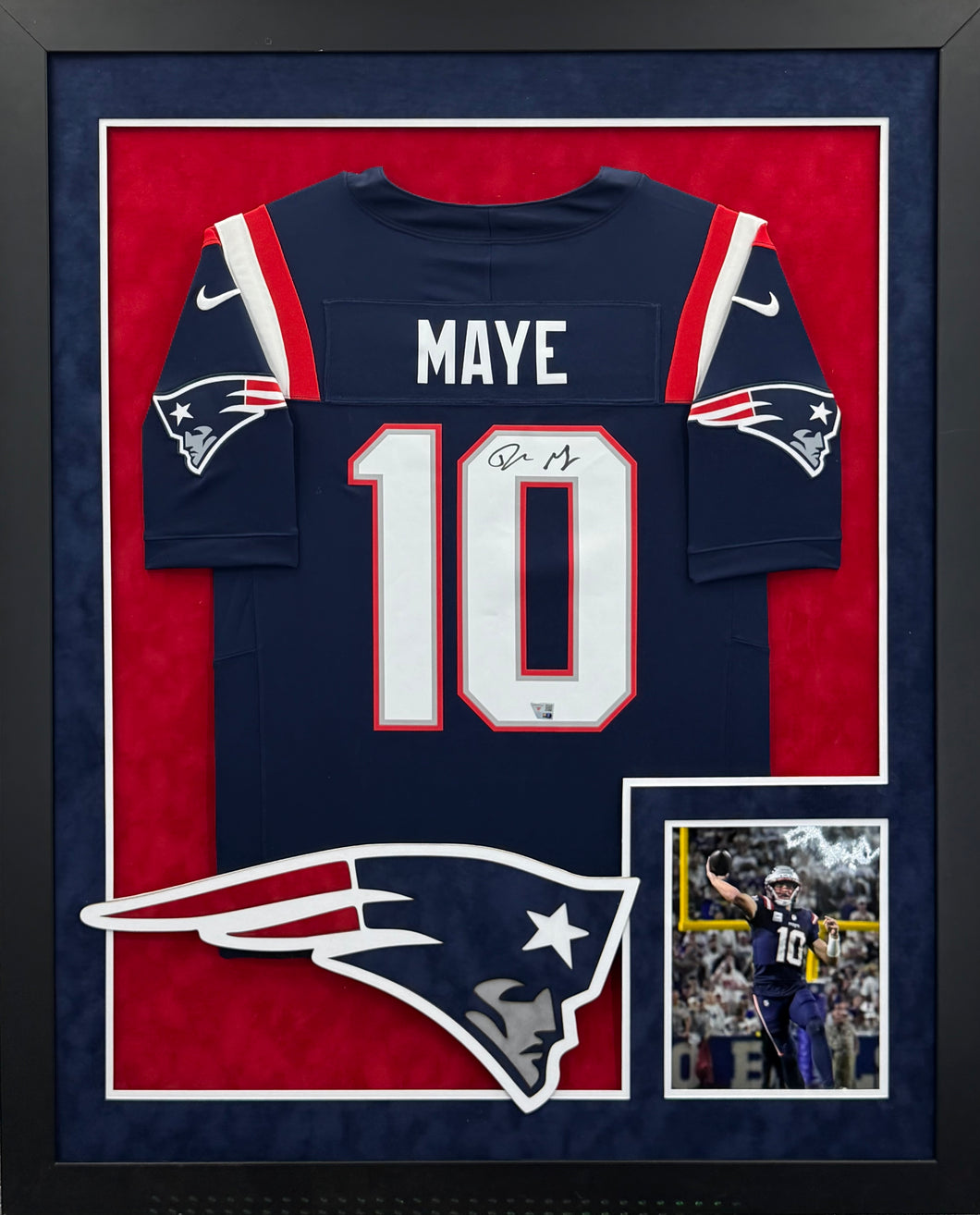 Drake Maye Signed Autographed New England Patriots Jersey Custom Framed Fanatics COA