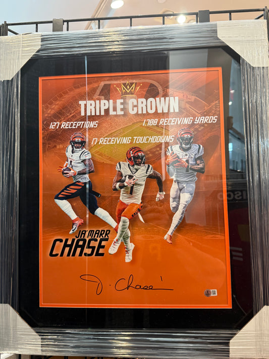 Cincinnati Bengals Jamar Chase Signed Autographed 16x20 Photo Custom Framed BAS COA