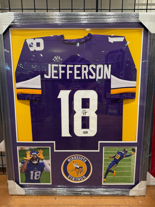 Minnesota Vikings Justin Jefferson signed custom jersey custom framed Swau Coa
