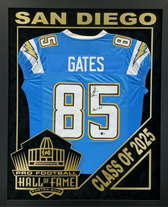 Antonio Gates - EXCLUSIVE PRO FOOTBALL HALL OF FAME FRAMING XL 3D LOGO WITH DOUBLE SUEDE Beckett Coa