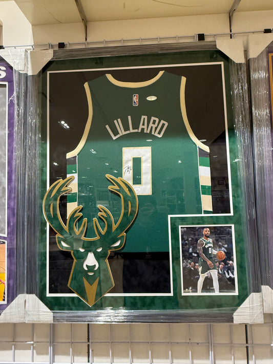 Milwaukee Bucks Damian Lillard Signed Autographed Authentic Jersey Custom Framed JSA COA