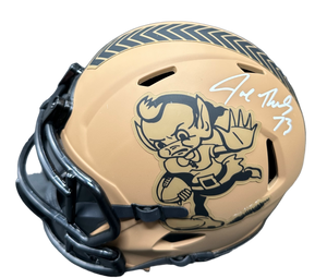 Cleveland Browns Joe Thomas Hand Signed Autographed Salute To Service “STS” Brownie The Elf Logo Mini Helmet JSA COA