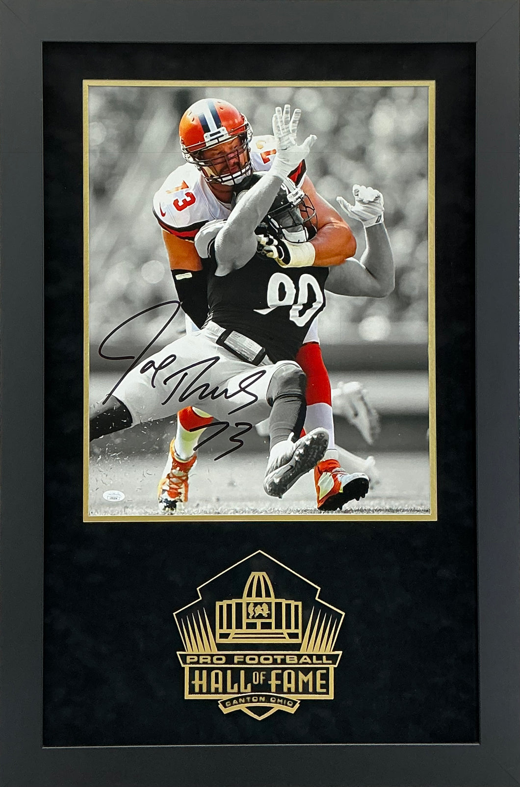Joe Thomas - EXCLUSIVE PRO FOOTBALL HALL OF FAME PHOTO FRAMING 3D LOGO WITH DOUBLE SUEDE
