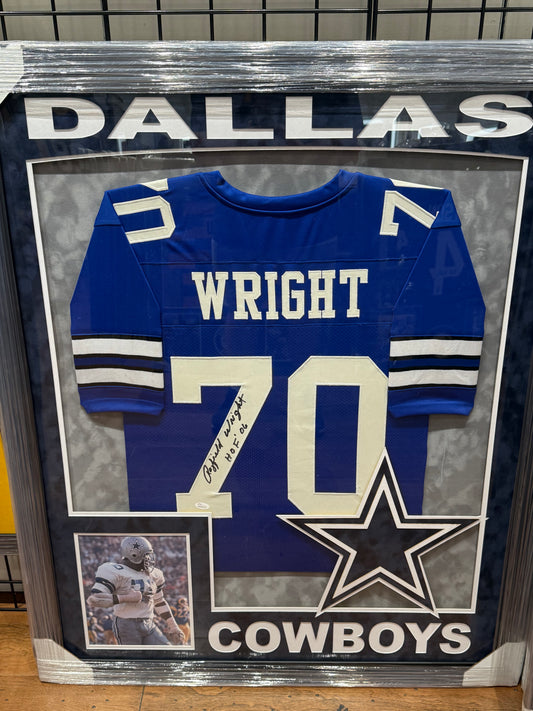 Dallas Cowboys Rayfield Wright Signed Autographed Custom Jersey Custom Framed JSA COA