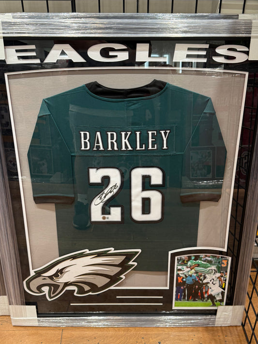 Philadelphia Eagles Saquon Barkley Signed Autographed Custom Jersey Custom Framed BAS COA