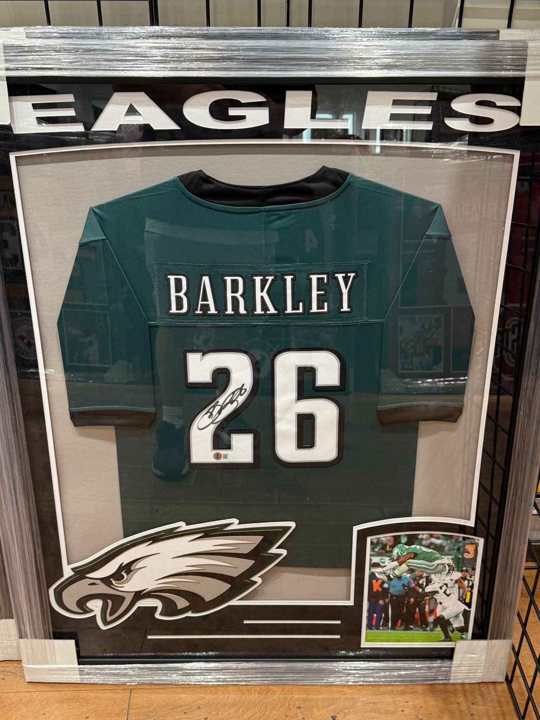 Philadelphia Eagles Saquon Barkley Signed Autographed Custom Jersey Custom Framed BAS COA