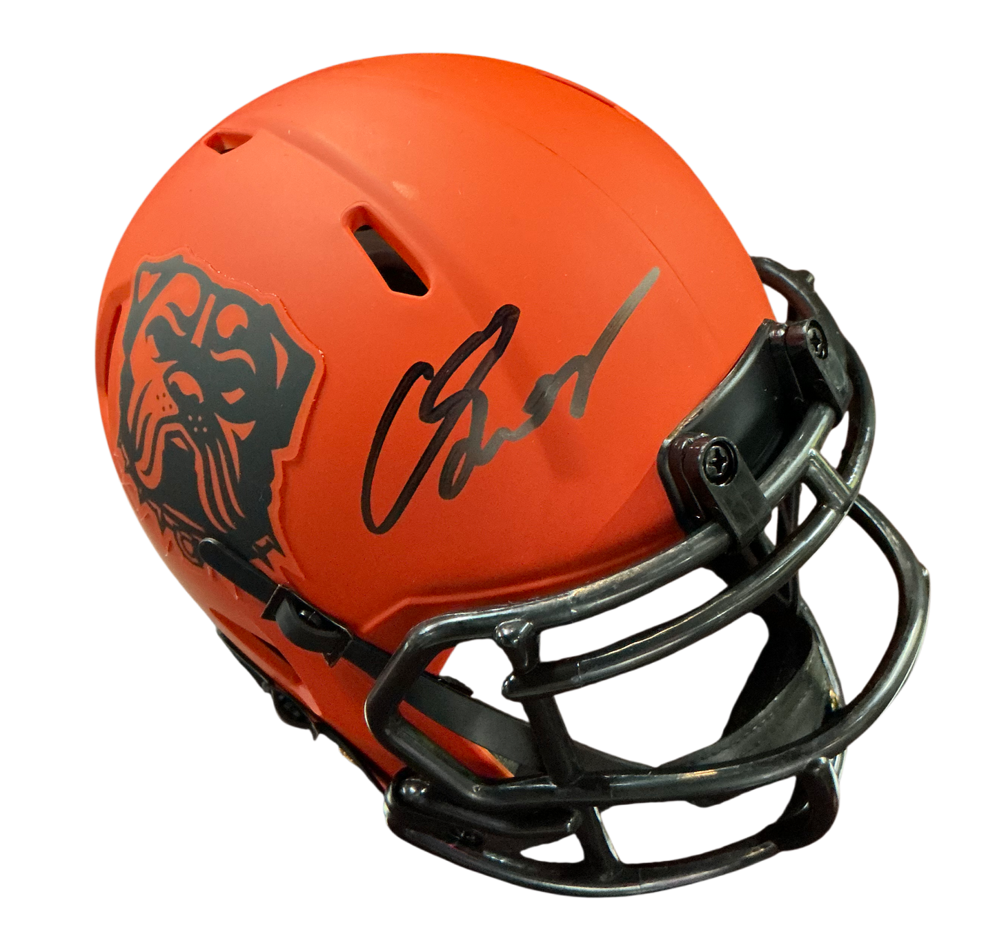 Carson Schwesinger Signed Autographed Cleveland Browns Rave Orange Mini Helmet Signed in Black includes COA