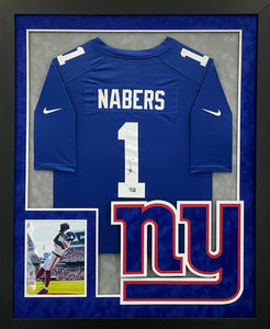 New York Giants Malik Nabers Hand Signed Autographed Authentic Jersey Custom Framed Fanatics COA