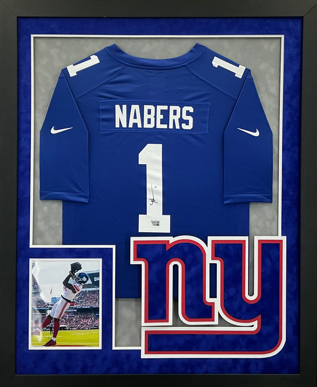 New York Giants Malik Nabers Hand Signed Autographed Authentic Jersey Custom Framed Fanatics COA