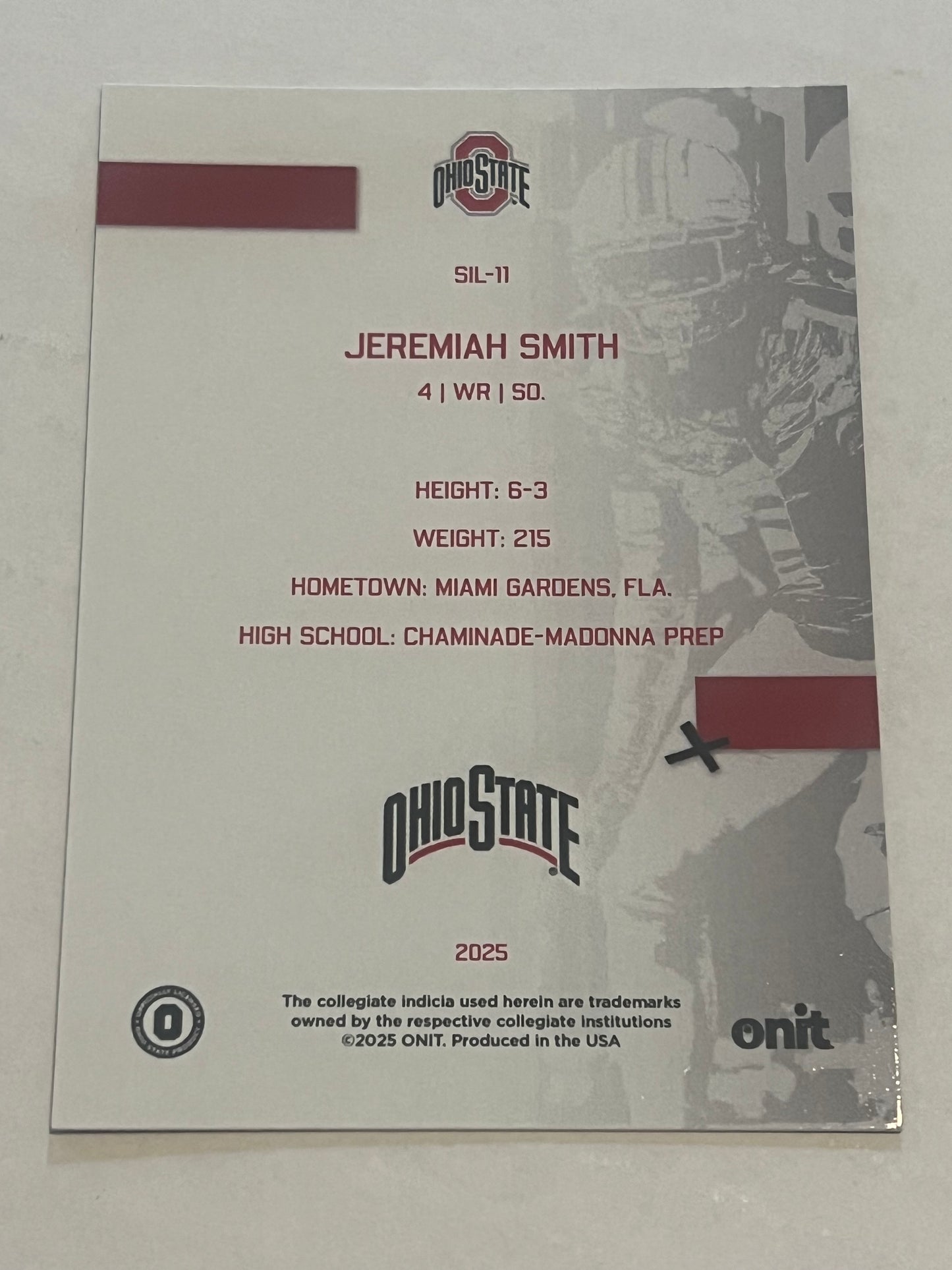 Pre-Sale Jeremiah Smith Hand Signed Autographed 2025 ONIT Athlete Ohio State Buckeyes Silhouette Card SIL-11