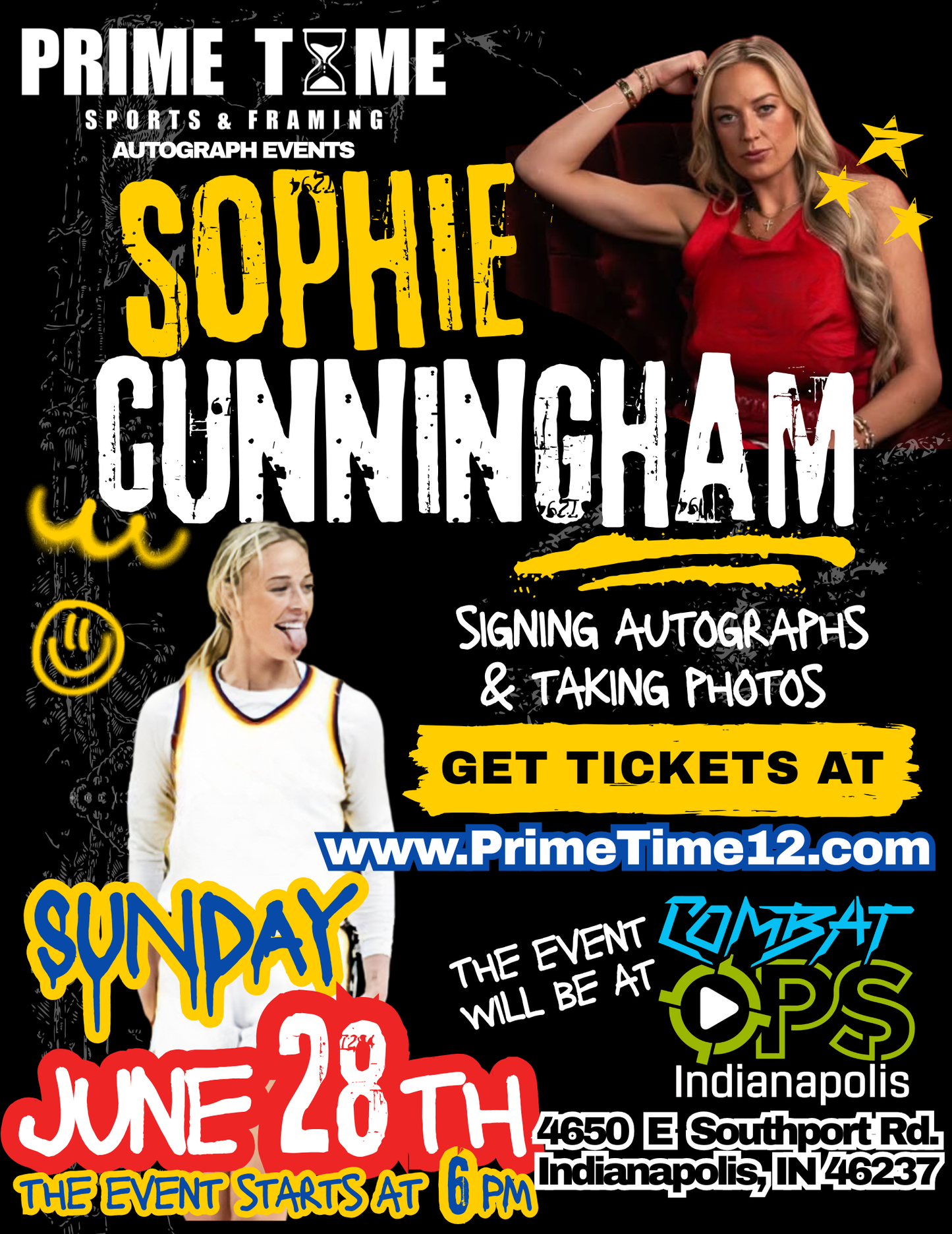 Sophie Cunningham 6/28/26 at Combat Ops Indianapolis pre-sale ticket PHOTO OP to have your photo taken (up to 2 people at once) with the athlete plus Laser Tag, Axe Throwing, Mini Golf, & Dark Ride Theater
