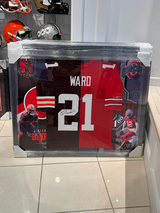 Cleveland Browns Ohio State Denzel Ward Hand Signed Autographed Jersey Custom Framed JSA COA
