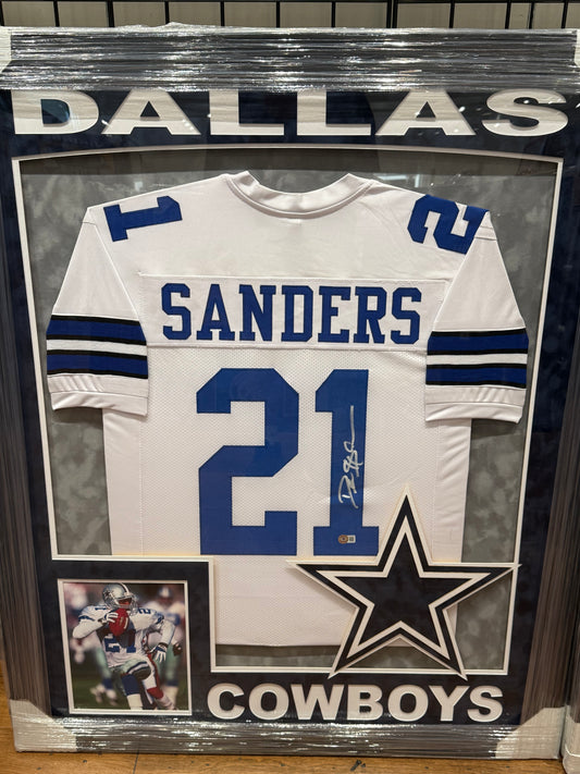 Dallas Cowboys Deion Sanders Signed Autographed Custom Jersey Custom Framed BAS COA