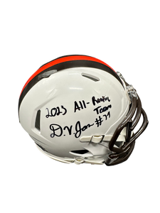 Cleveland Browns Dawand Jones Hand Signed Autographed 2023 White Alternate Mini Helmet with “All Rookie Team” Inscription JSA COA