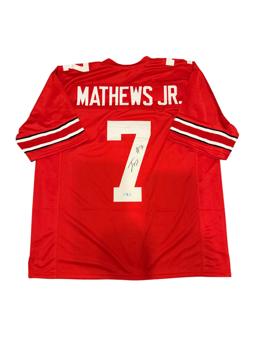 Jermaine Mathews Jr. Signed Autographed Ohio State Buckeyes Red Custom Jersey Primetime Witness COA