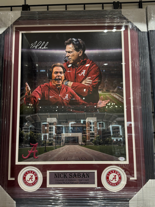 Alabama Crimson Tide Nick Saban Signed Autographed 16x20 Photo Custom Framed PSA COA