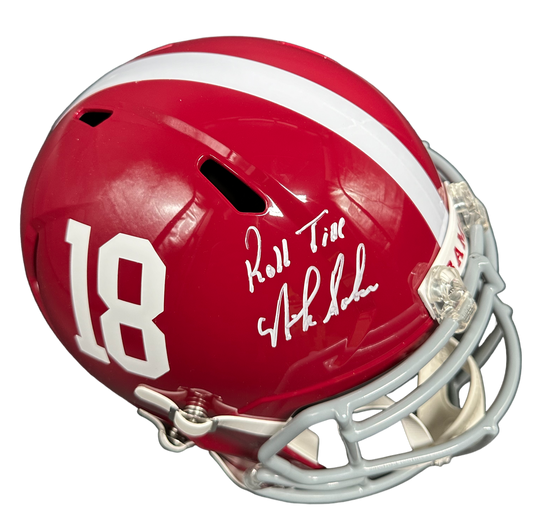ALABAMA CRIMSON TIDE NICK SABAN HAND SIGNED AUTOGRAPHED NCAA SPEED REPLICA HELMET INSCRIBED “ROLL TIDE” Beckett COA