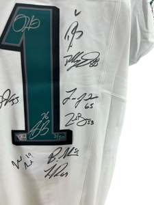 Eagles Super Bowl LIX Champs Signed Jalen Hurts Elite Jersey w/10 Autos - LE 50