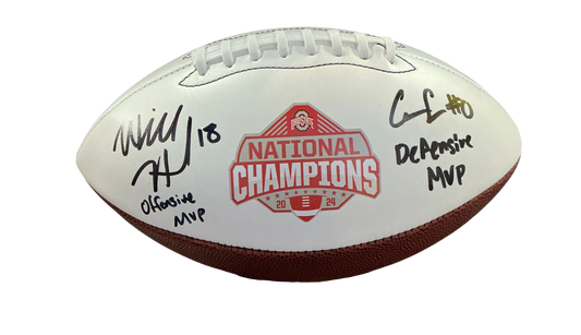 Will Howard, Cody Simon Ohio State Buckeyes Dual Signed National Champs MVP Logo Football PROVA Swau COA