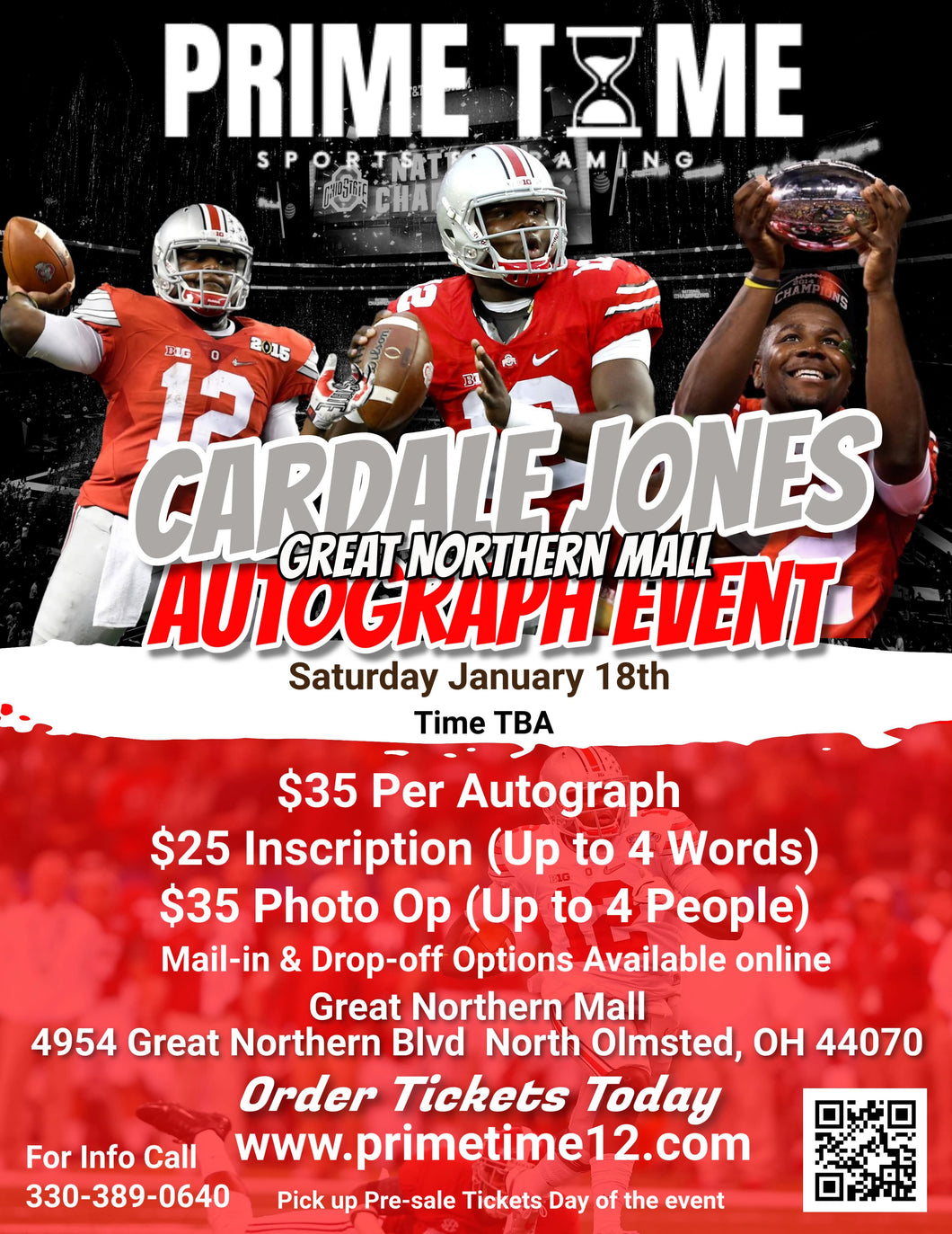 Cardale Jones 1/18/25 at Great Northern Mall Pre-Sale ticket for PHOTO OP to have your photo taken (up to 4 people at once) with the player