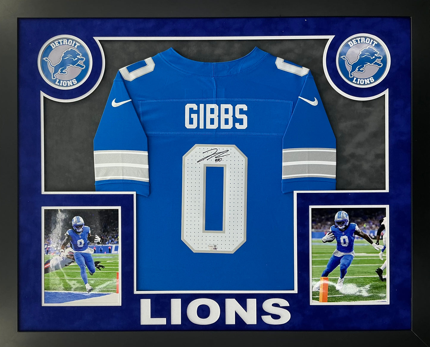 Jahmyr Gibbs Signed Autographed Detroit Lions Authentic Blue Jersey Custom Framed Fanatics COA