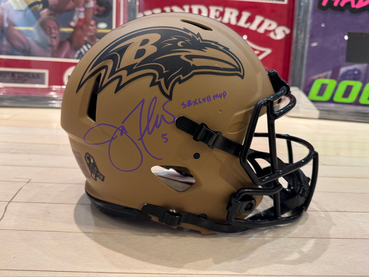 Baltimore Ravens Joe Flacco Hand Signed Autographed Salute to Service Full-Size Authentic Helmet with SB XLVII MVP Inscription Includes JSA COA