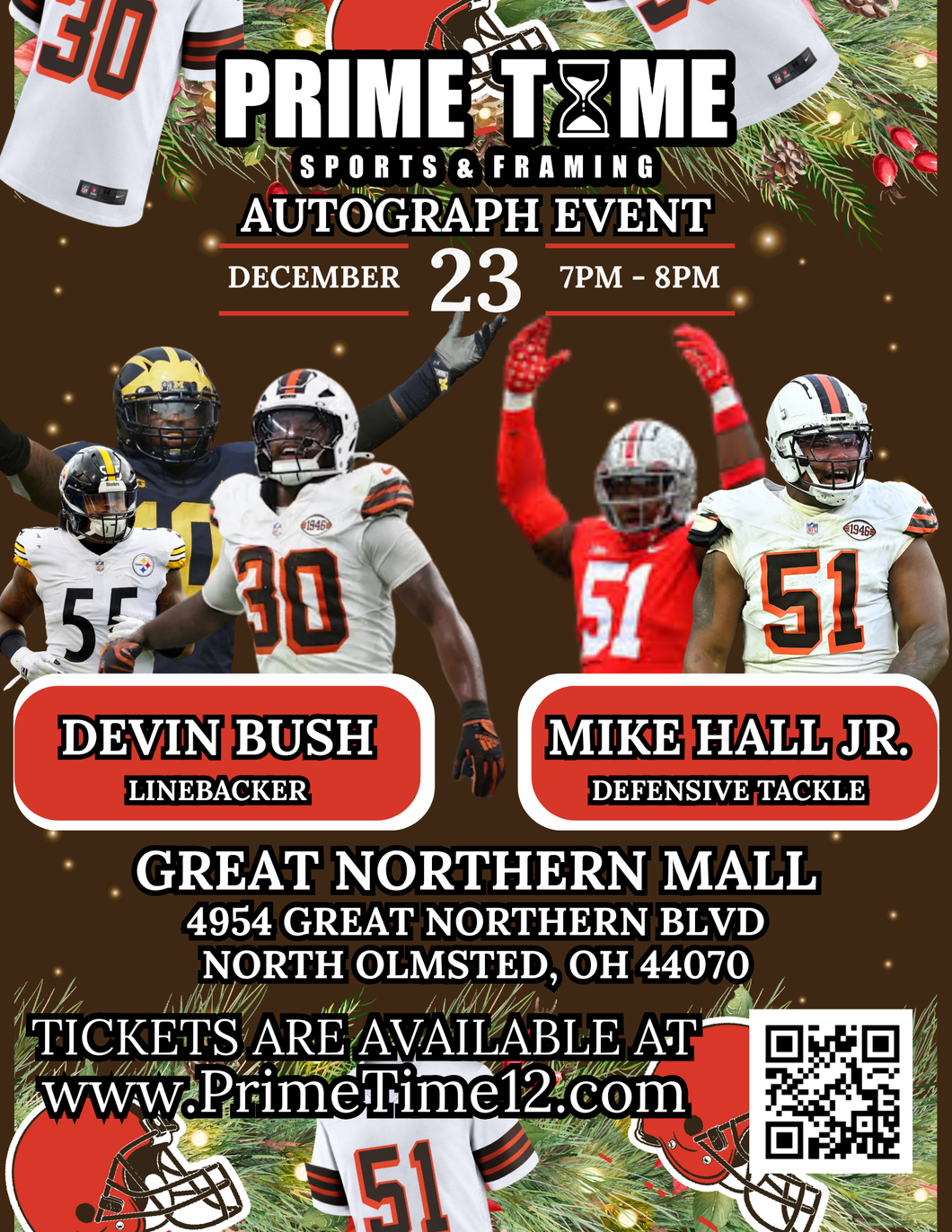 Devin Bush 12/23/25 at Great Northern Mall Pre-Sale ticket for PHOTO OP to have your photo taken (up to 4 people at once) with the player