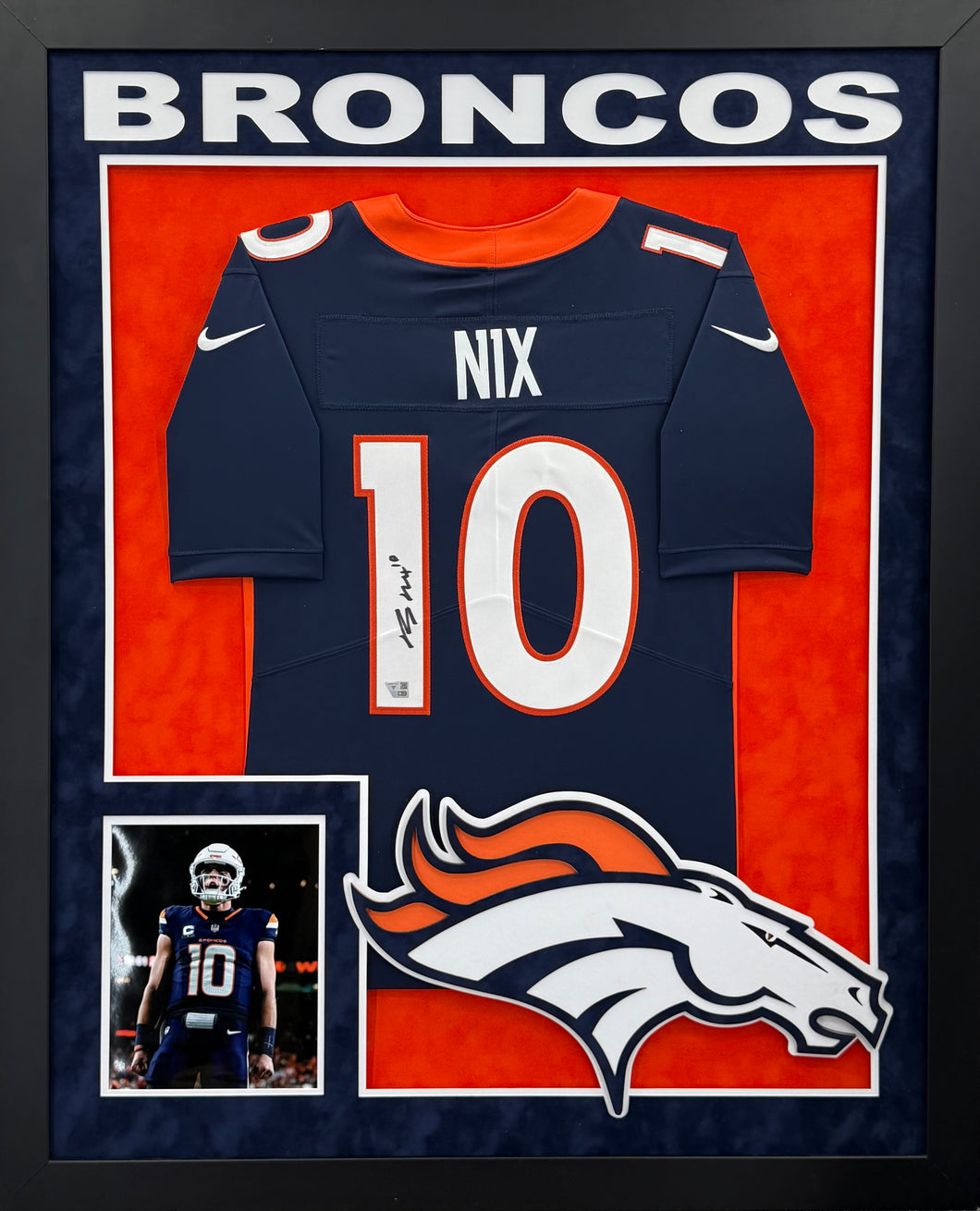 Bo Nix Signed Autographed Denver Broncos Authentic Nike Jersey Custom Framed Fanatics COA