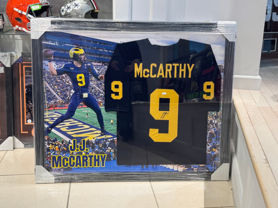 Michigan Wolverines JJ McCarthey Hand Signed Autographed Jersey Custom Framed JSA COA