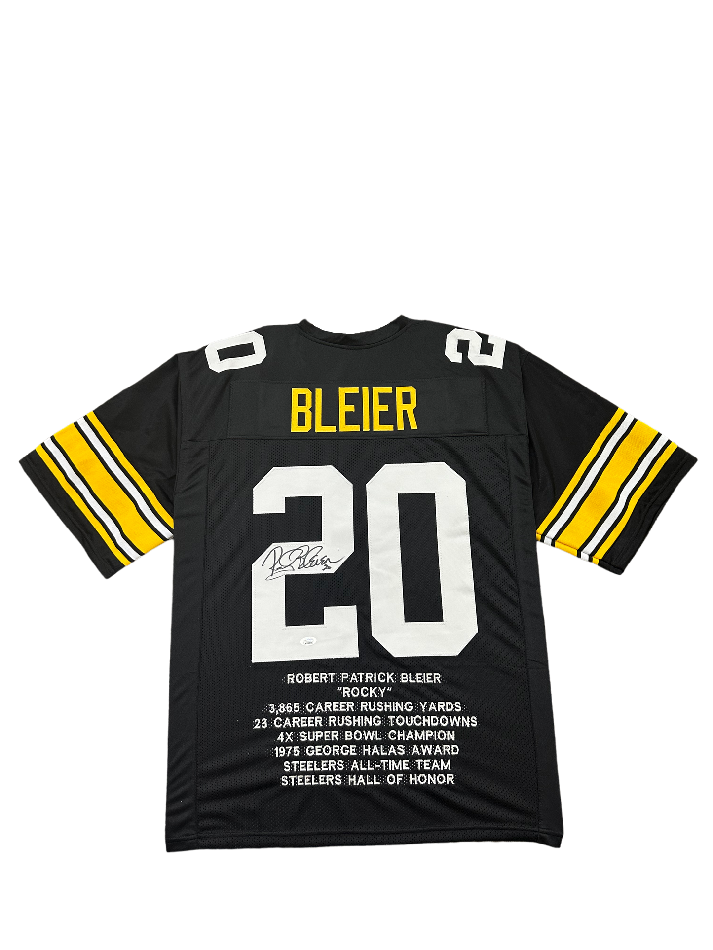 Pittsburgh Steelers Rocky Bleier Hand Signed Autographed Custom Stat Jersey JSA COA