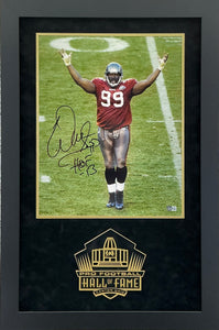 Warren Sapp - EXCLUSIVE PRO FOOTBALL HALL OF FAME PHOTO FRAMING 3D LOGO WITH DOUBLE SUEDE Beckett Coa
