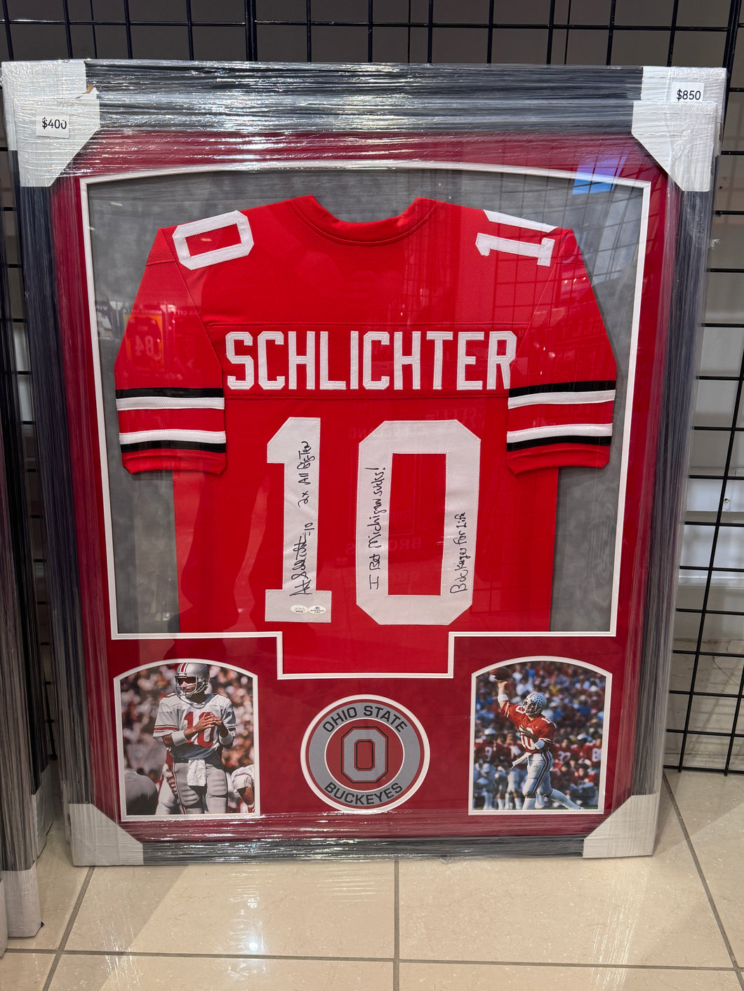 Ohio State Buckeyes Schlichter Hand Signed Autographed Jersey Custom Framed JSA COA