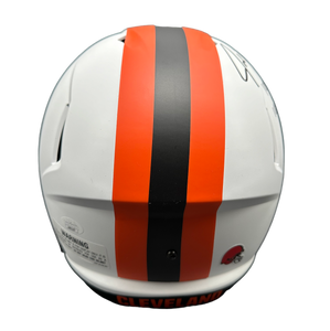 Cleveland Browns Joe Thomas Hand Signed Autographed Full Size Replica Alternate 2023 White Helmet With HOF, Snaps & Pro Bowl Inscription JSA COA