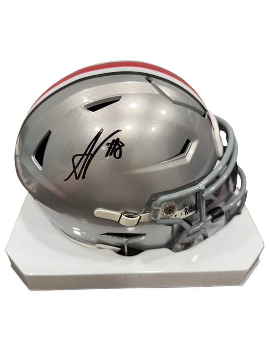 Arvell Reese Signed Autographed Ohio State Buckeyes Silver Mid Size Helmet Prime Time Witness Coa