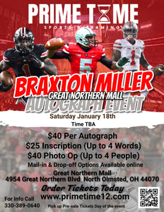 Braxton Miller 1/18/25 at Great Northern Mall Pre-Sale ticket for PHOTO OP to have your photo taken (up to 4 people at once) with the player