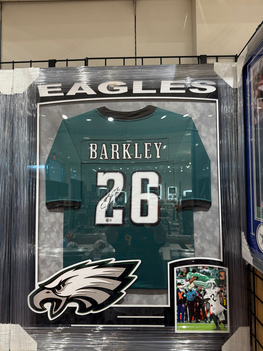 Philadelphia Eagles Saquon Barkley Signed Autographed Custom Jersey Custom Framed BAS COA