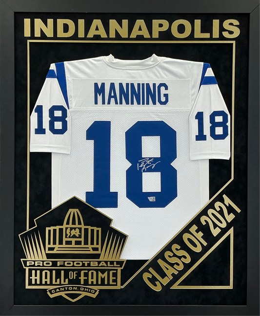 Peyton Manning - EXCLUSIVE PRO FOOTBALL HALL OF FAME FRAMING XL 3D LOGO WITH DOUBLE SUEDE Fanatics Coa