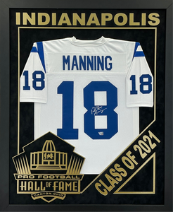 Peyton Manning - EXCLUSIVE PRO FOOTBALL HALL OF FAME FRAMING XL 3D LOGO WITH DOUBLE SUEDE Fanatics Coa
