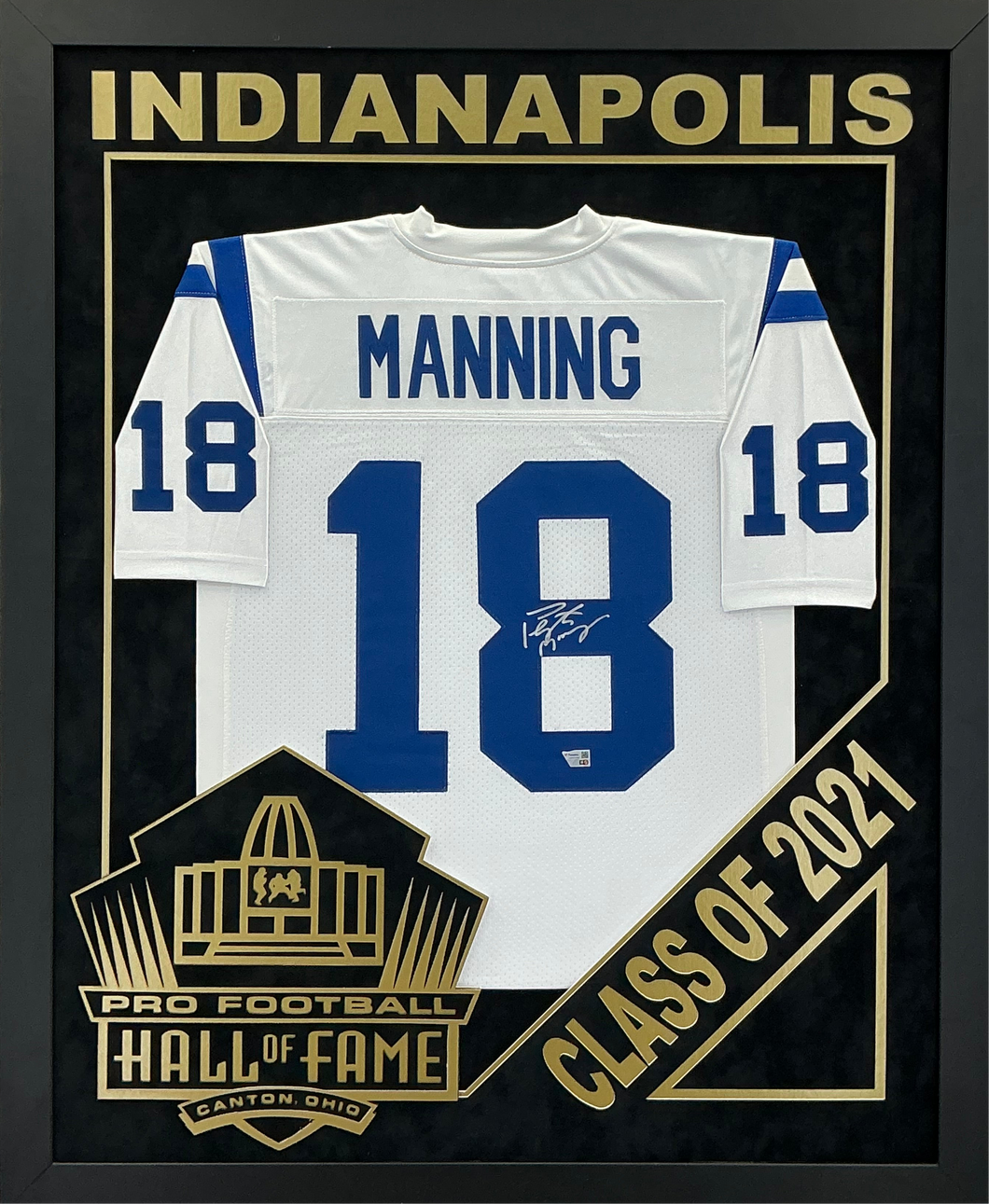 Peyton Manning - EXCLUSIVE PRO FOOTBALL HALL OF FAME FRAMING XL 3D LOGO WITH DOUBLE SUEDE Fanatics Coa