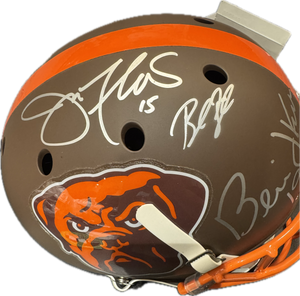 Cleveland Browns Bernie Kosar & Baker Mayfield Dual Hand Signed Autographed Custom Dawg Logo Full Size Authentic Helmet with JSA & BECKETT COA
