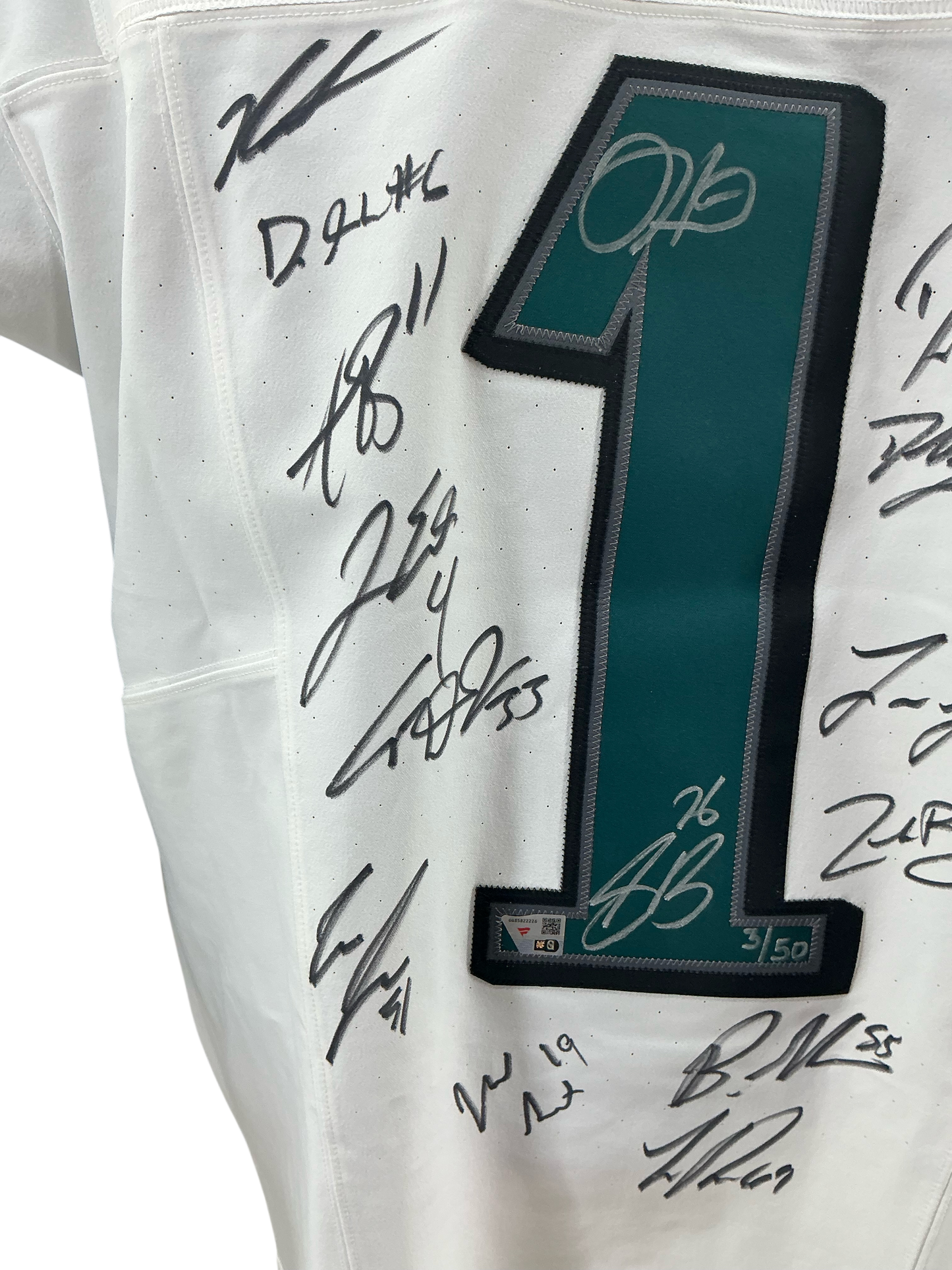 Eagles Super Bowl LIX Champs Signed Jalen Hurts Elite Jersey w/10 Autos - LE 50